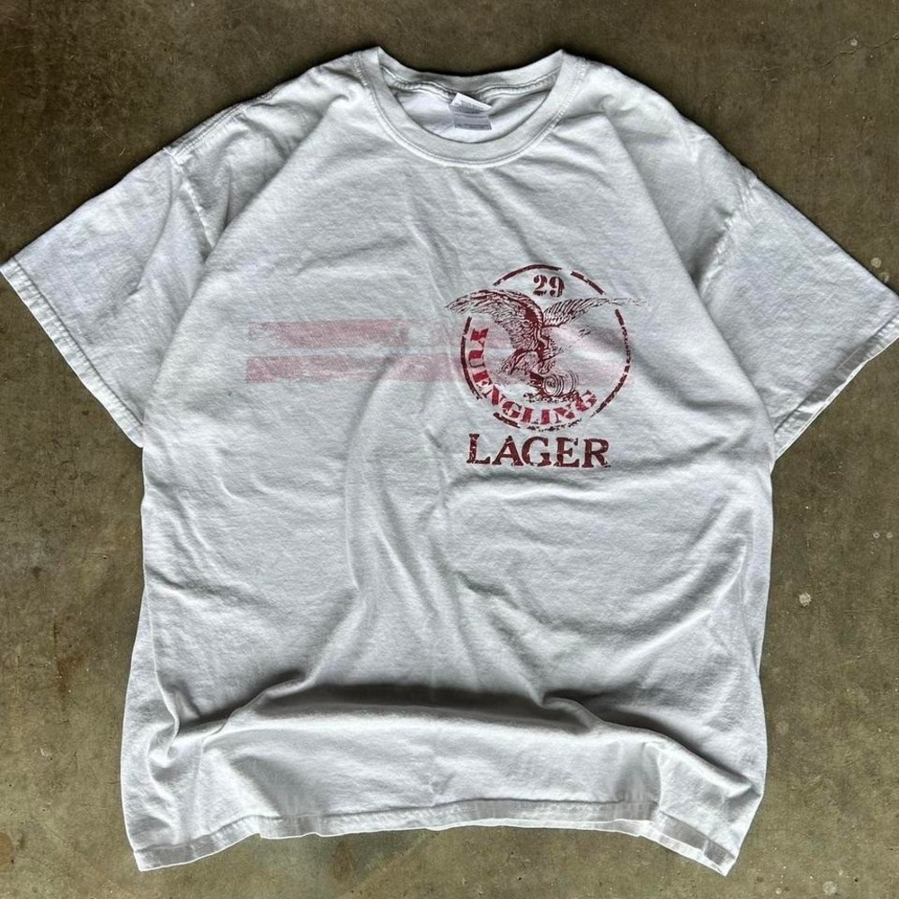 White vintage y2kLager T-shirt with red accents and eagle